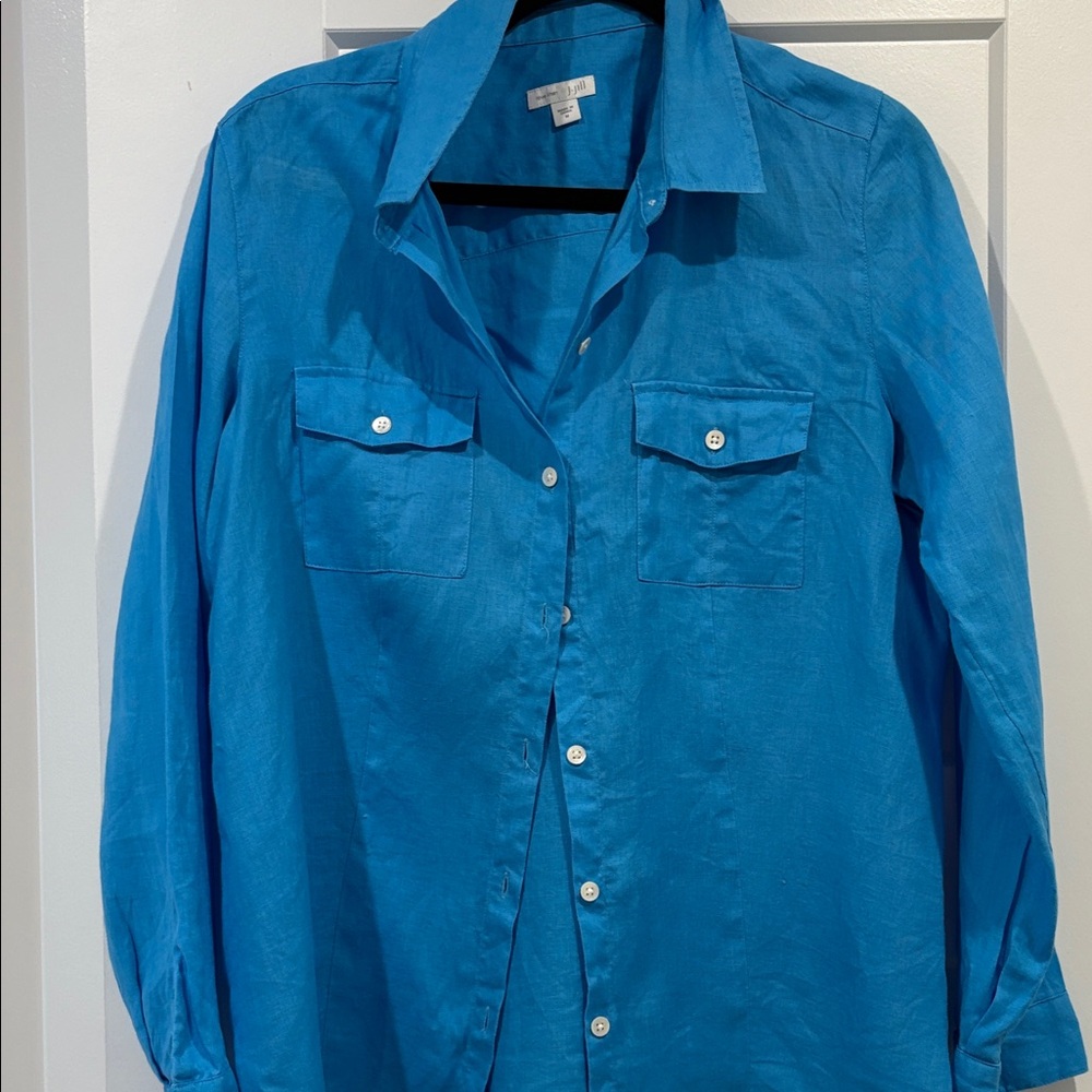 Bright Blue Linen Button-Front Shirt